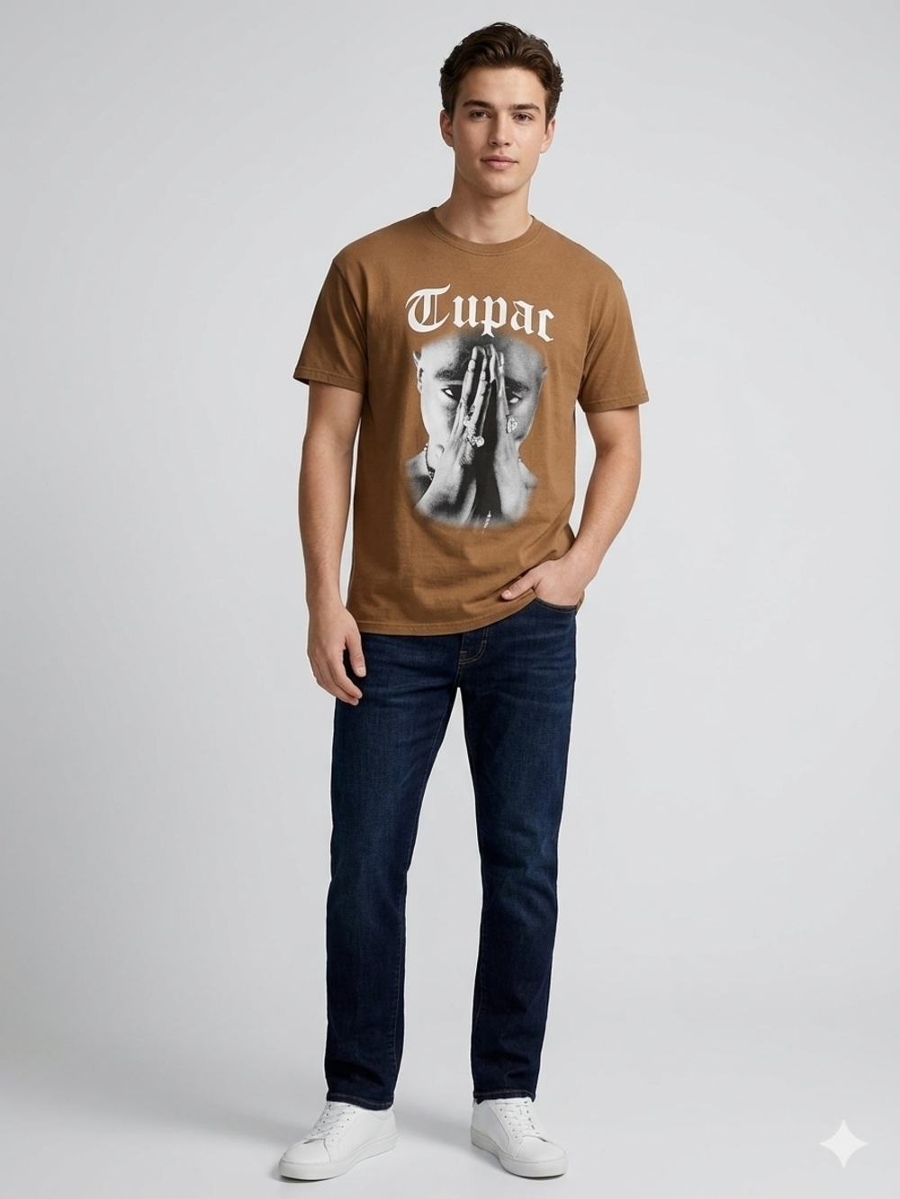 Cross Colours x Tupac Shakur Graphic Tee - Tan - Size Large - Rare #115